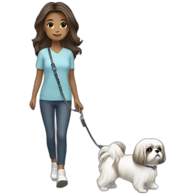 girl walking shih tzu on leash emoji