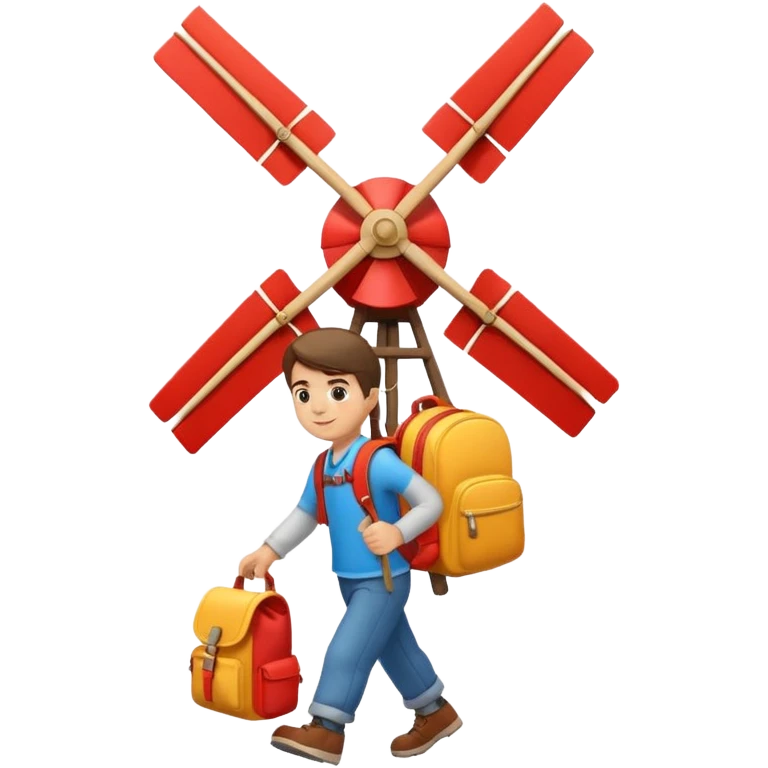 Boy carrying toy windmill backpack emoji