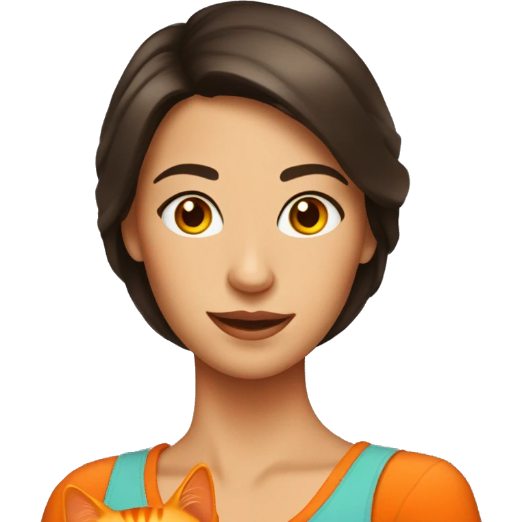 pretty brunette woman holding orange cat emoji