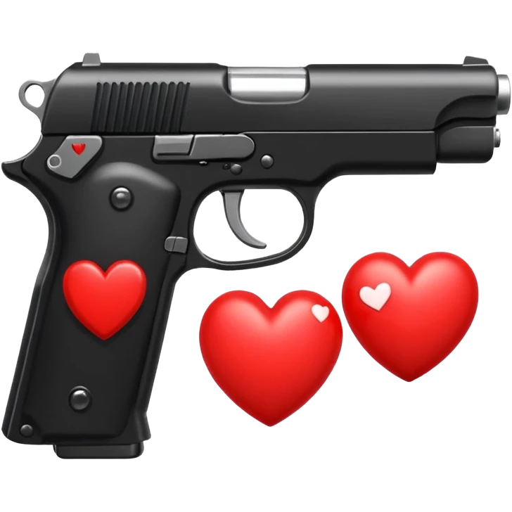 Black hand gun shooting a heart out of it emoji