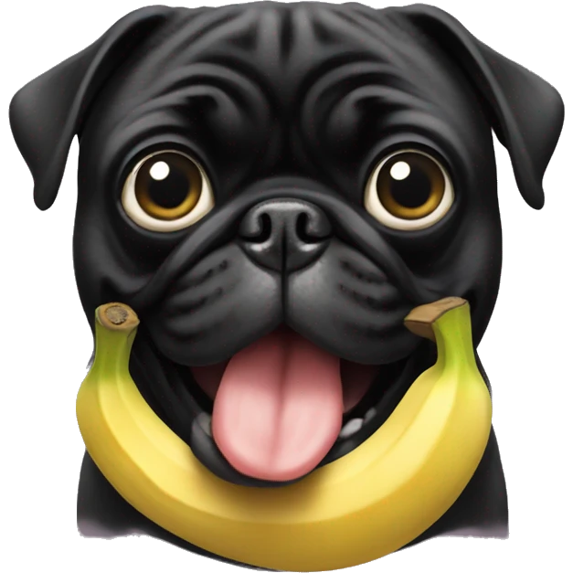 Black pug with banana in mouth emoji