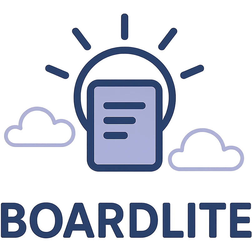 logo for Boardlite app abstract icon with board shape and light ray or halo, modern memorable scalable style, no person or animal emoji
