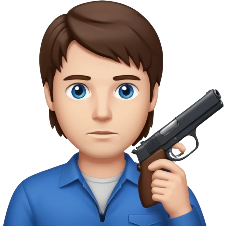 guy w medium long brown hair and blue eyes with gun to head emoji