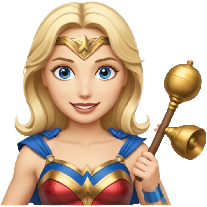 Blonde blue eyes Wonder Woman holding bell and baton  emoji