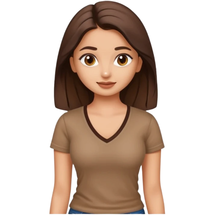 ipretty bratz emoji of alia bhatt wearing a V neck brown tshirt. She should look like Alia Bhatt emoji
