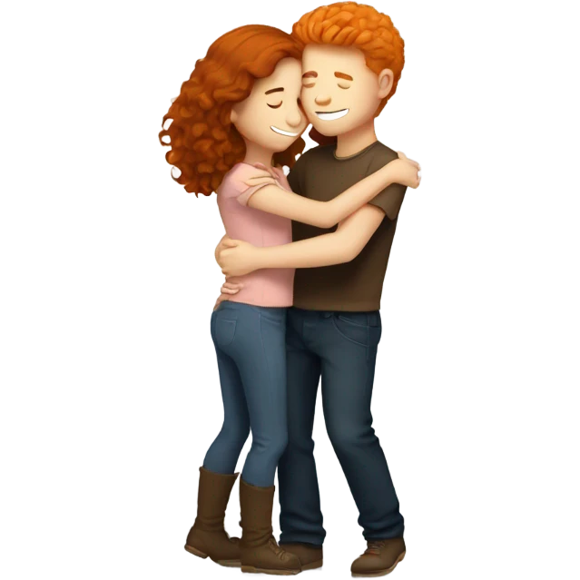 Ginger boy hugging brunette girl emoji