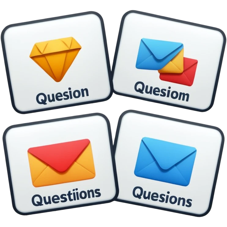 cards with text questions emoji