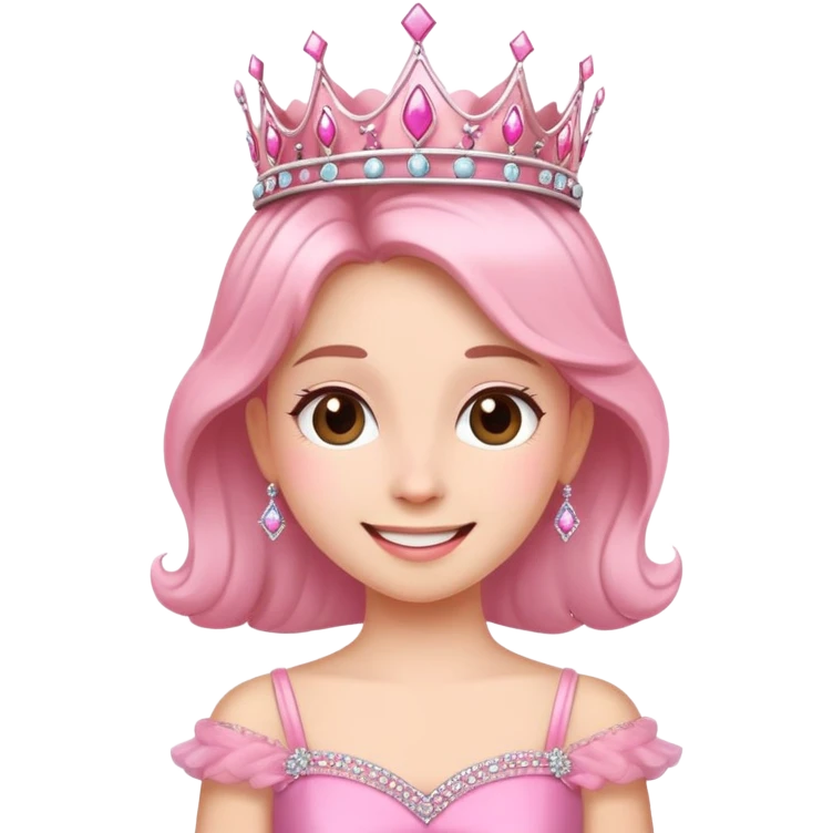 happy girl wearing a tiara and a pink dress emoji