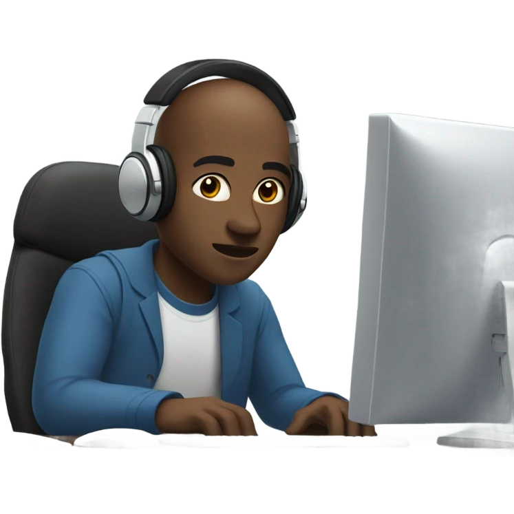 generate emoji of an almost bald black man in front of a computer emoji