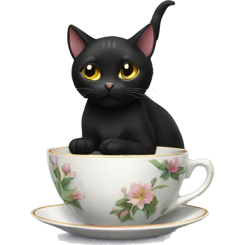 Black cat with tea cup  emoji