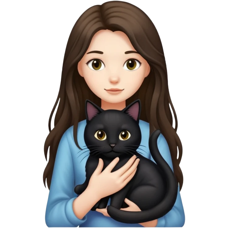 Long-haired girl holding a black cat emoji