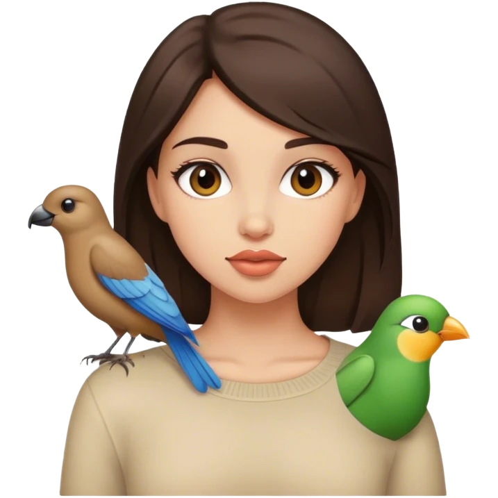 A brunette girl with a bird emoji