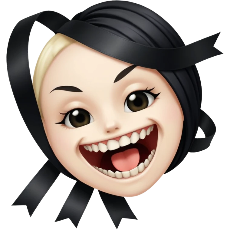 Sharp teeth biting into black silk ribbon, restrained desire emoji