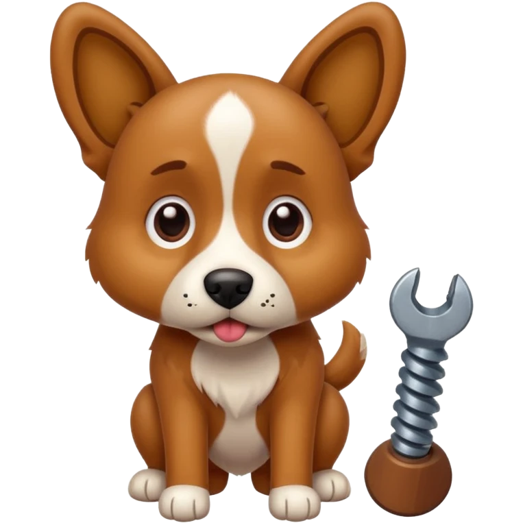 playful cartoon dog looking worriedly at a screw, visual pun for 'Don't screw the pooch' emoji