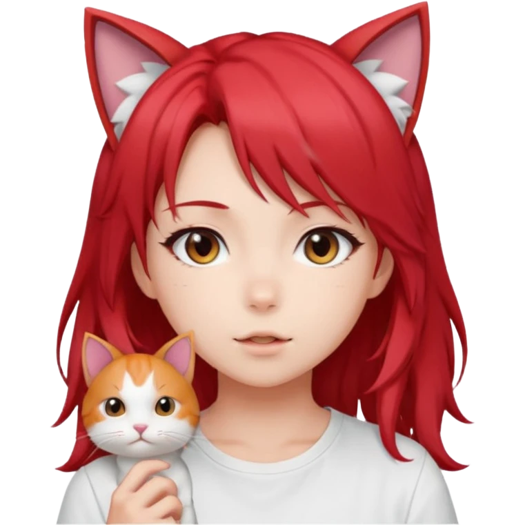 cute anime girl with cat ears, red blowing hair emoji