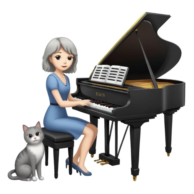 woman playing piano while her cat sits on top of the piano emoji