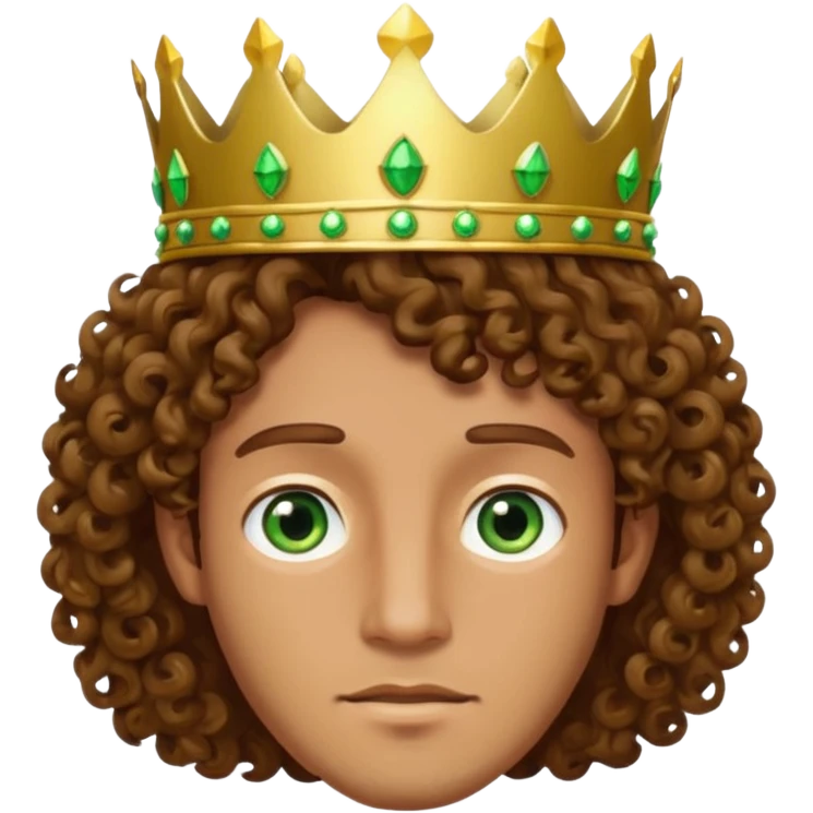 Man with curly brown hair, green eyes, wearing a crown emoji