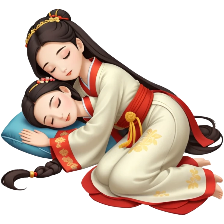 Beautiful girl in Hanfu lying on the ground sleeping emoji