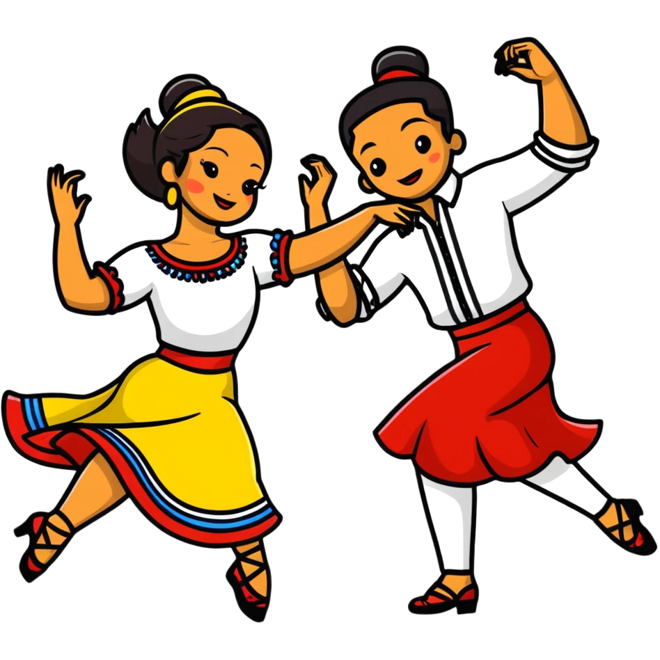 Colombian salsa dancers in vibrant traditional clothes, dancing with passion and rhythm emoji