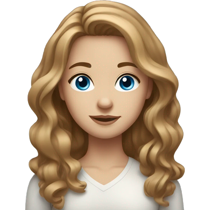 Girl with medium long, light brown wavy hair, blue eyes  emoji