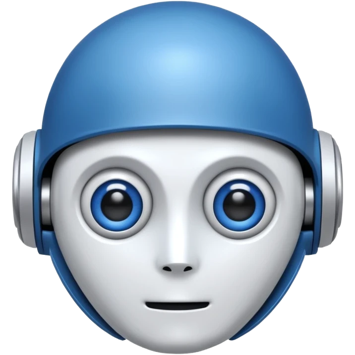 tête de robot cosmonaute bleu et blanc avec des yeux plissé bleu bleu style cartoon emoji