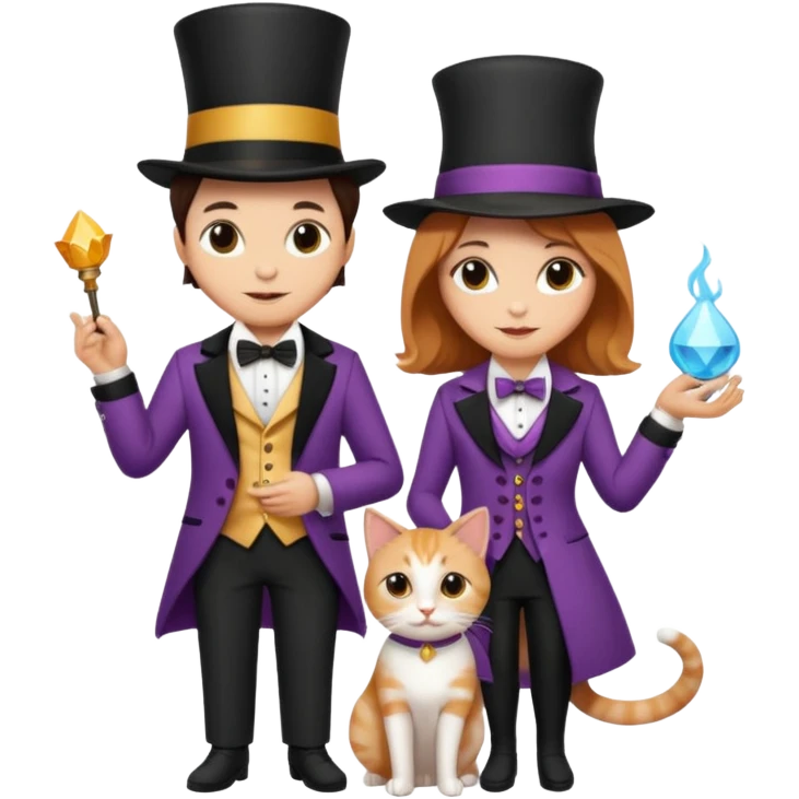 magician couple and their pet cat emoji