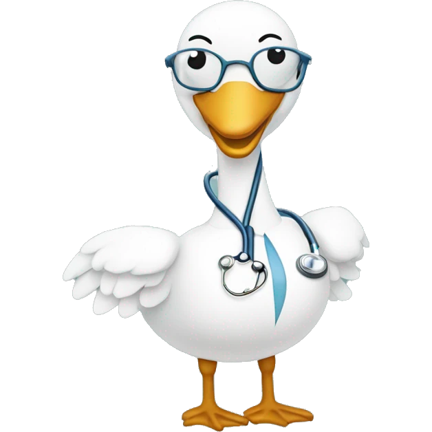 a swan with a surgeon costume and a stethoscope around his neck emoji
