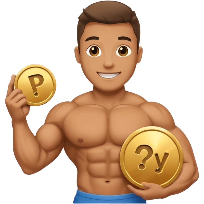 a happy bodybuilder holding youtube golden play button emoji