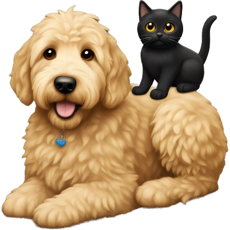 Golden doodle with a black cat  emoji