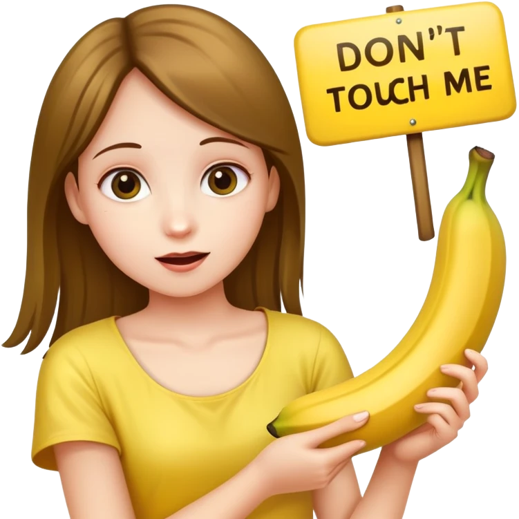 Girl with an banana in hand holding a sign that says don’t touch me  emoji