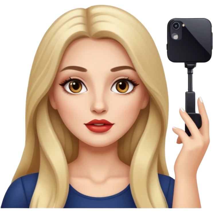 White woman gorgeous make up long hair taking selfie  emoji