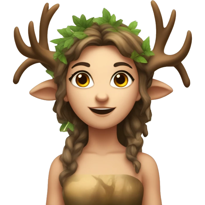 Forest Faun among the trees with deer horns play, female, beautiful, desirable, logically on the fluet emoji