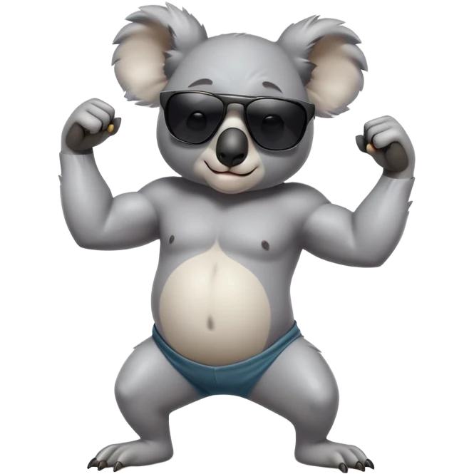 anthropomorphised koala, full body, casual clothing, dark sunglasses, flexing muscles, different pose emoji