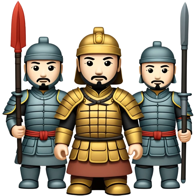 Terracotta Army Xi'an, simplified emoji style with bold outlines and bright colors, cartoon style ancient warrior statues emoji