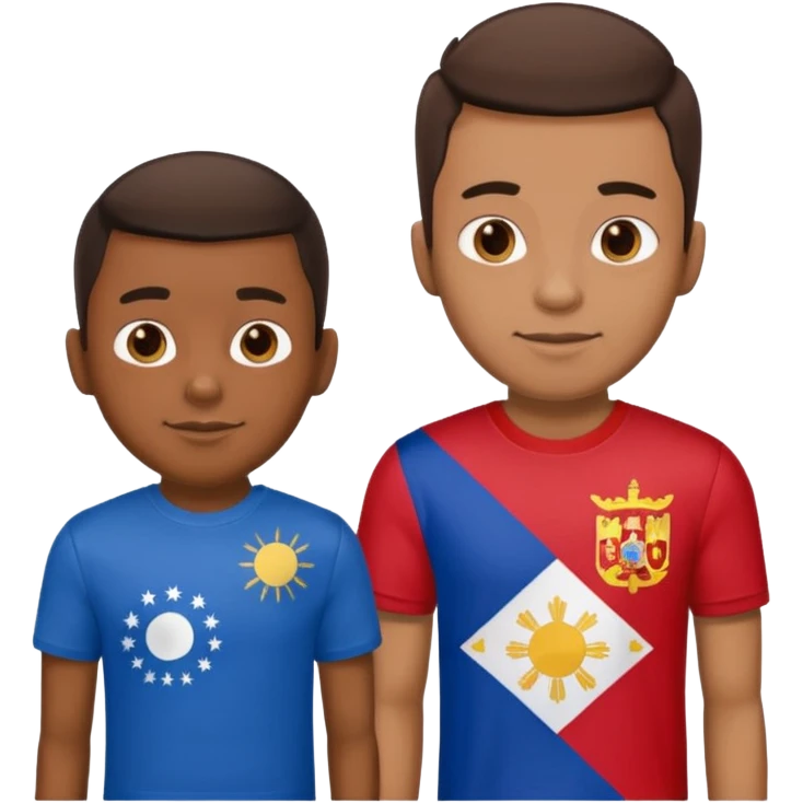2 male Best buds , one in showing Philipines flag tshirt, one is showing Spain flag emoji