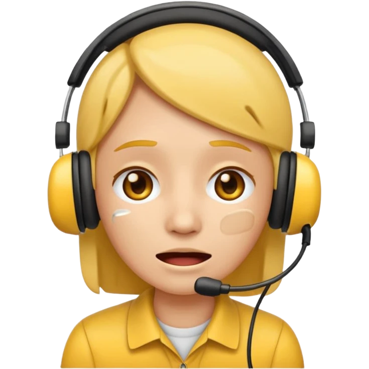 Crying face emoji wearing call center style headset emoji