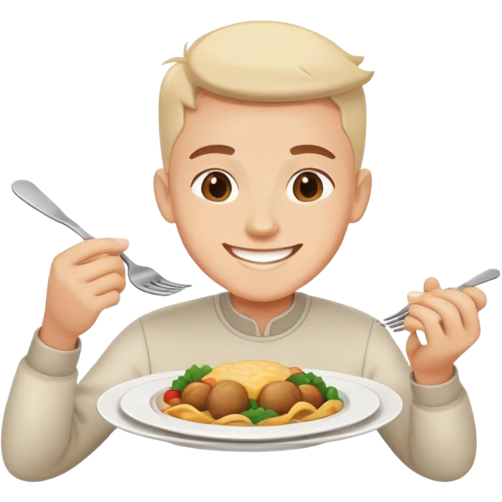 person finishing all the food on their plate, smiling, simple and expressive emoji