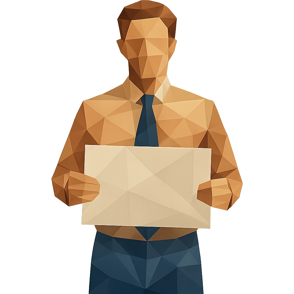polygonal style man with a signboard, geometric shapes emoji