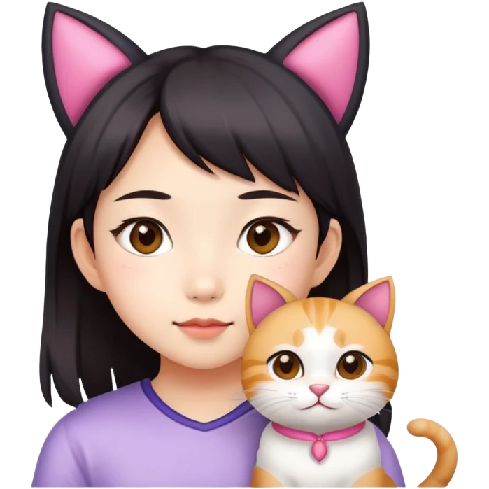Little asian girl with a cat ears emoji