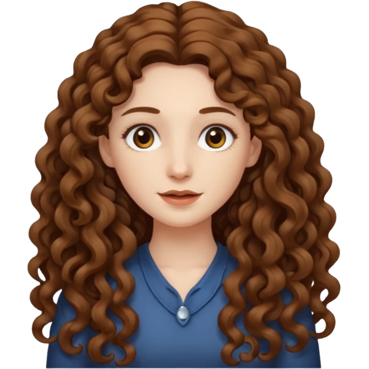 pale woman with brown very very long curly hair, middle part emoji