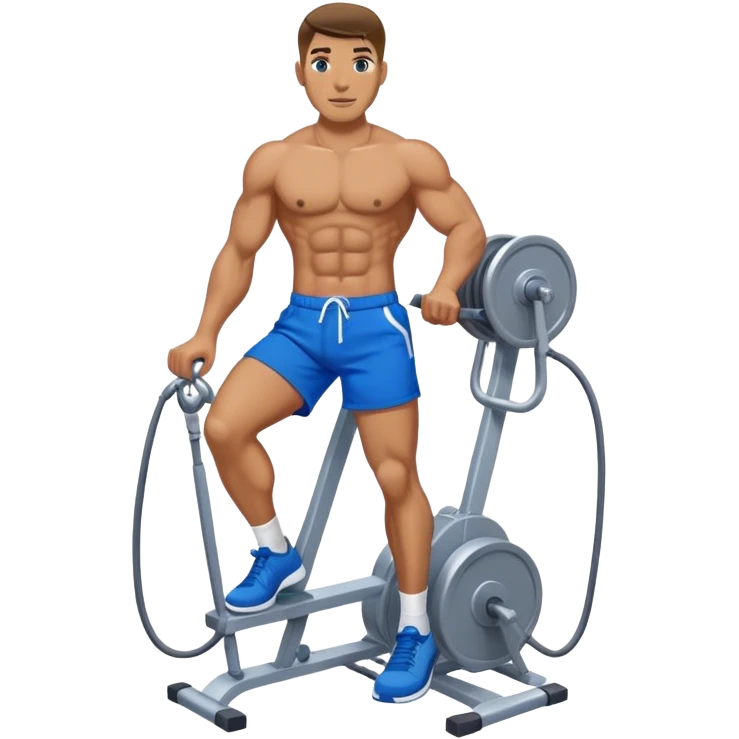 fit man with blue shorts using cable-machine emoji