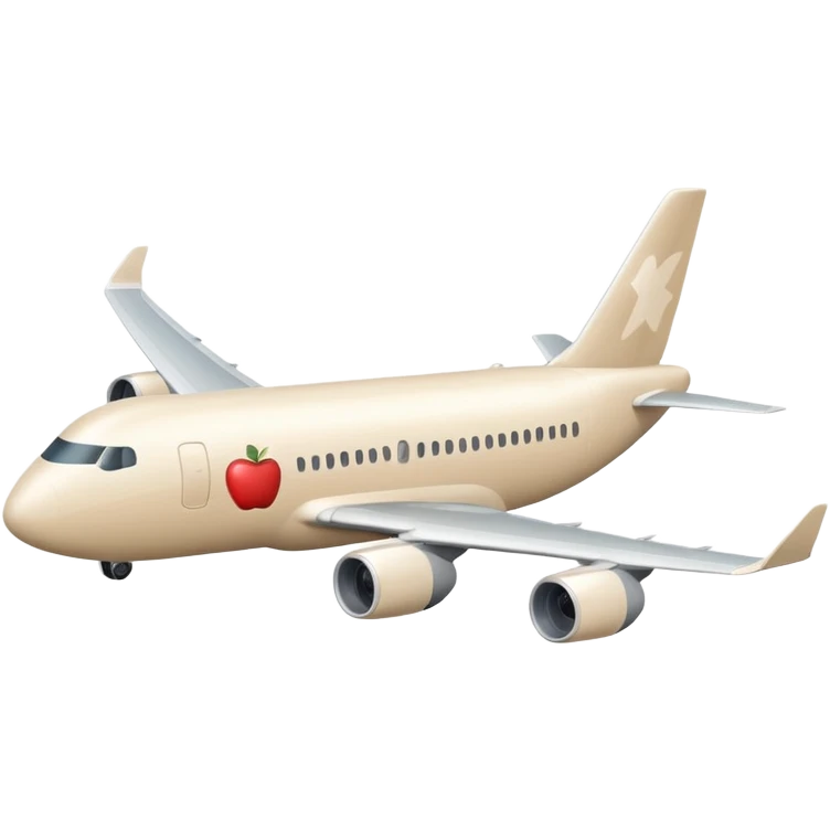 large long passenger airplane, light beige (milky) color, Apple emoji style, simple shapes, no text emoji