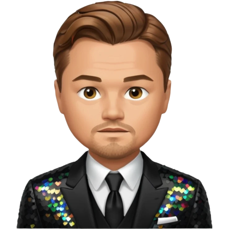 Leonardo DiCaprio with light brown hair, black sequin suit emoji