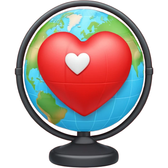 A glowing heart wrapped around a small globe, symbolizing love for travel and the world. Modern emoji design, vivid yet soft colors, clean background. emoji