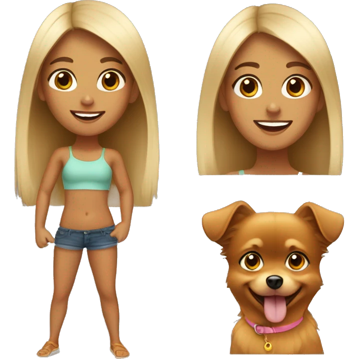 Young tanned girl with Pomeranian emoji