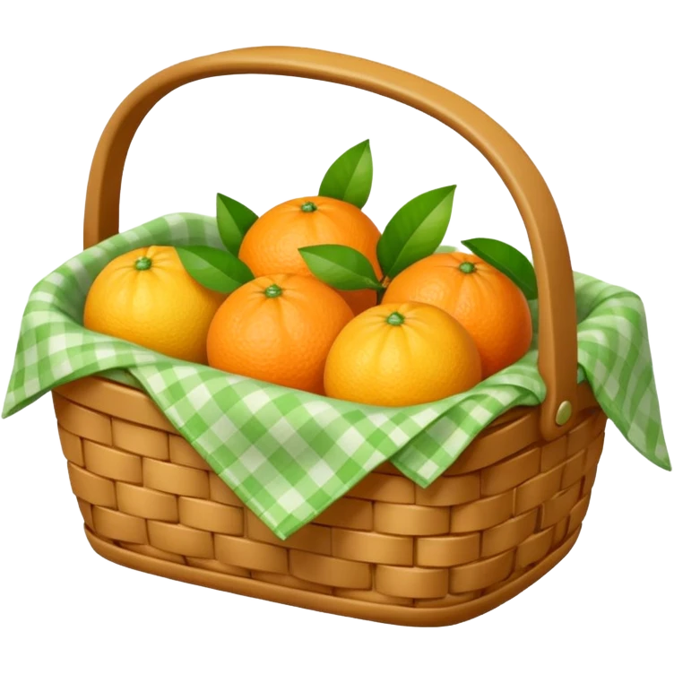 
A small picnic basket holding citrus fruits and a tiny cloth napkin.








































 emoji