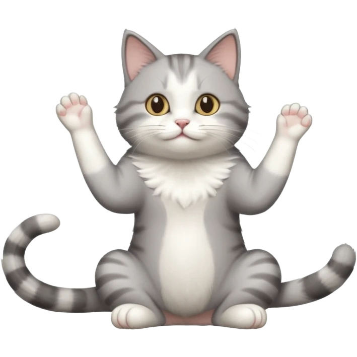 grey and white cat doing a big long stretch emoji