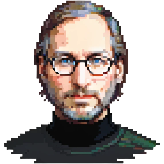 Steve Jobs with black turtleneck, round glasses, beard emoji
