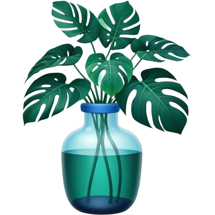 Aesthetic monstera flower in deep bottle green color in a beautiful blue pot emoji