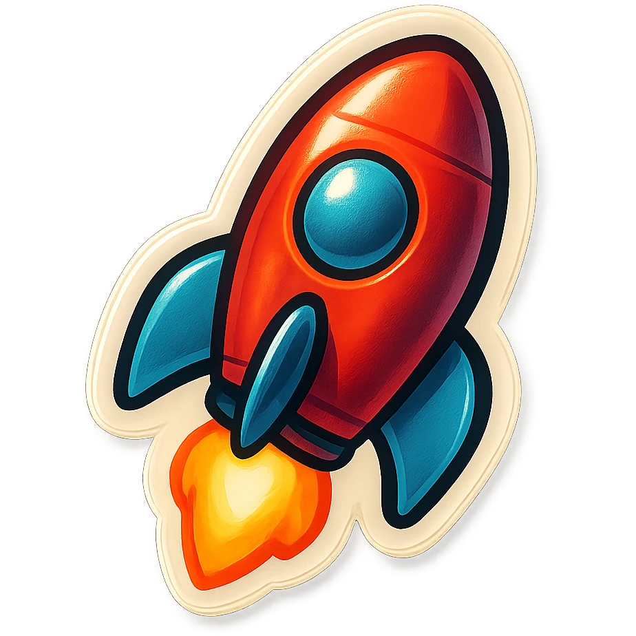 simple rocket symbol, vintage sticker cartoon style, no text emoji